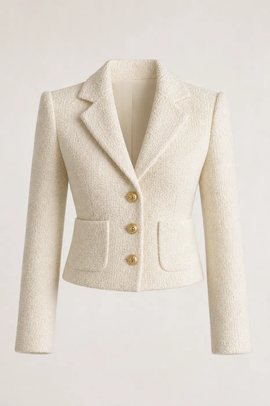 Iconique Blazer Structuré en Laine Bouclée Signature